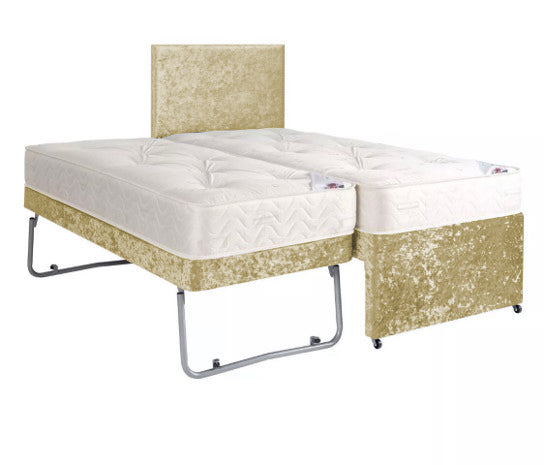 Gold-Crushed-Velvet-Guest-Bed-Trundle-Bed-2in1-Sleeper-Spare-Room-Bed-Set-Chenille-Divan