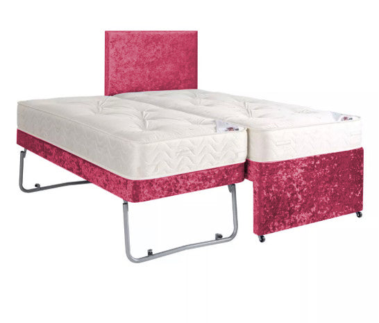 Red-Crushed-Velvet-Guest-Bed-Trundle-Bed-2in1-Sleeper-Spare-Room-Bed-Set-Chenille-Divan