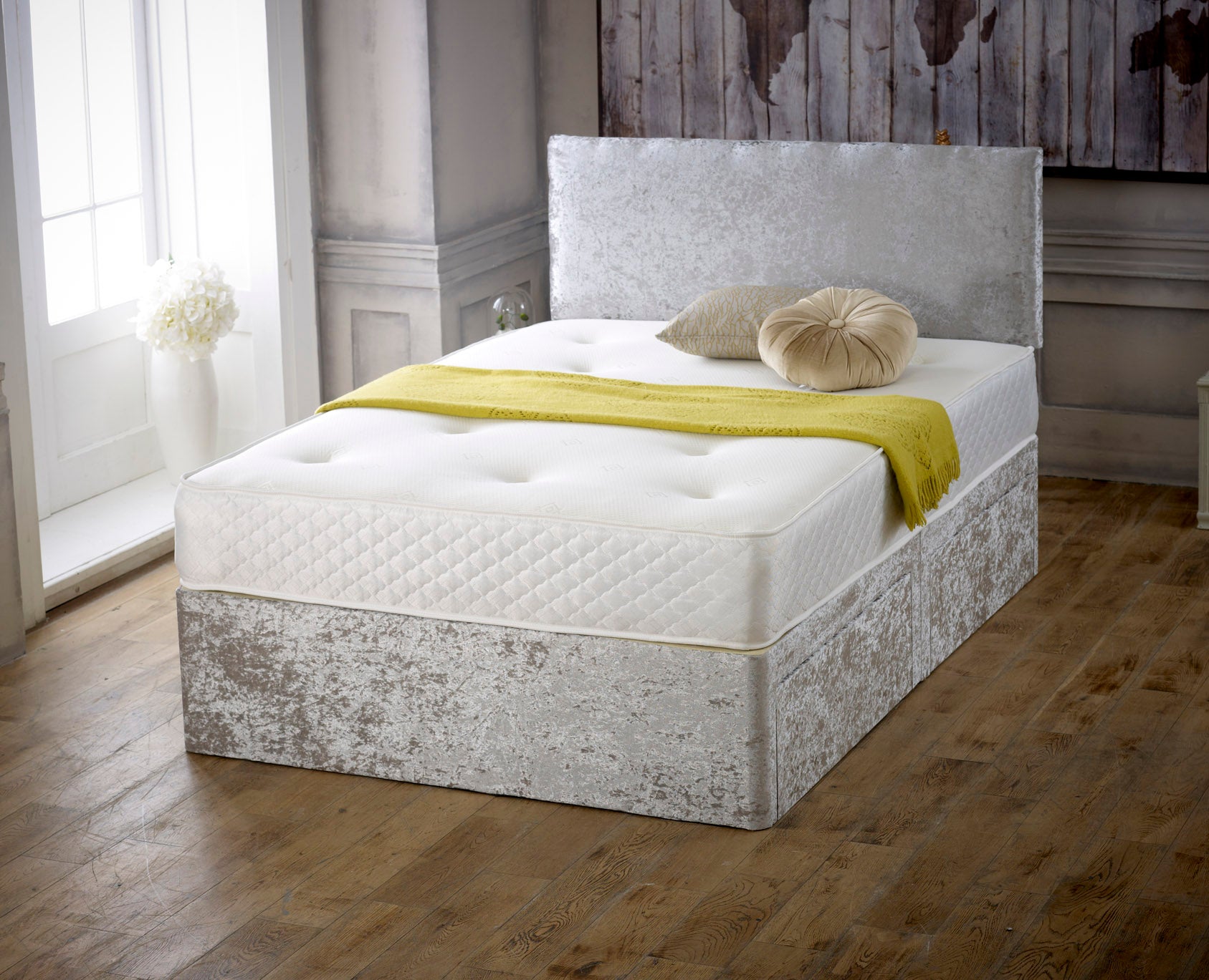 Plain Cassie Divan Bed Set With Memory Sprung Mattress And Headboard