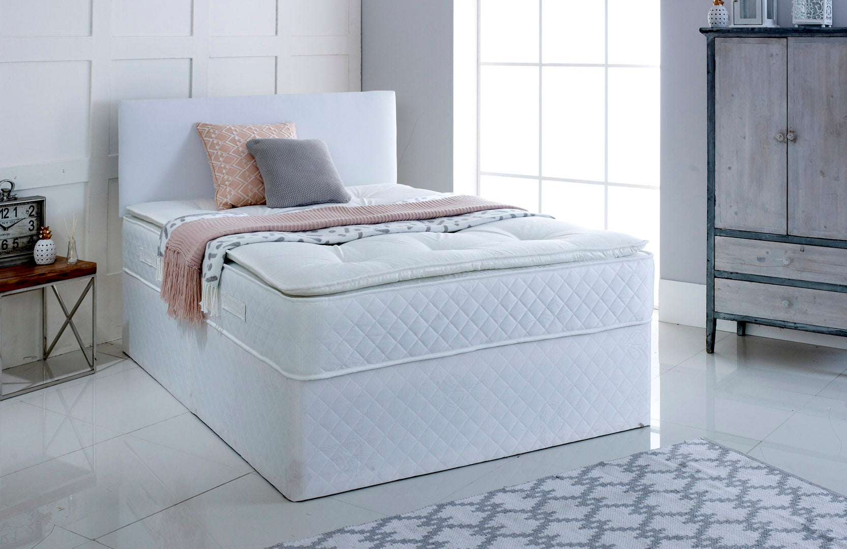 Pillowtop Divan Bed Set With Pocket Mattress And Headboard