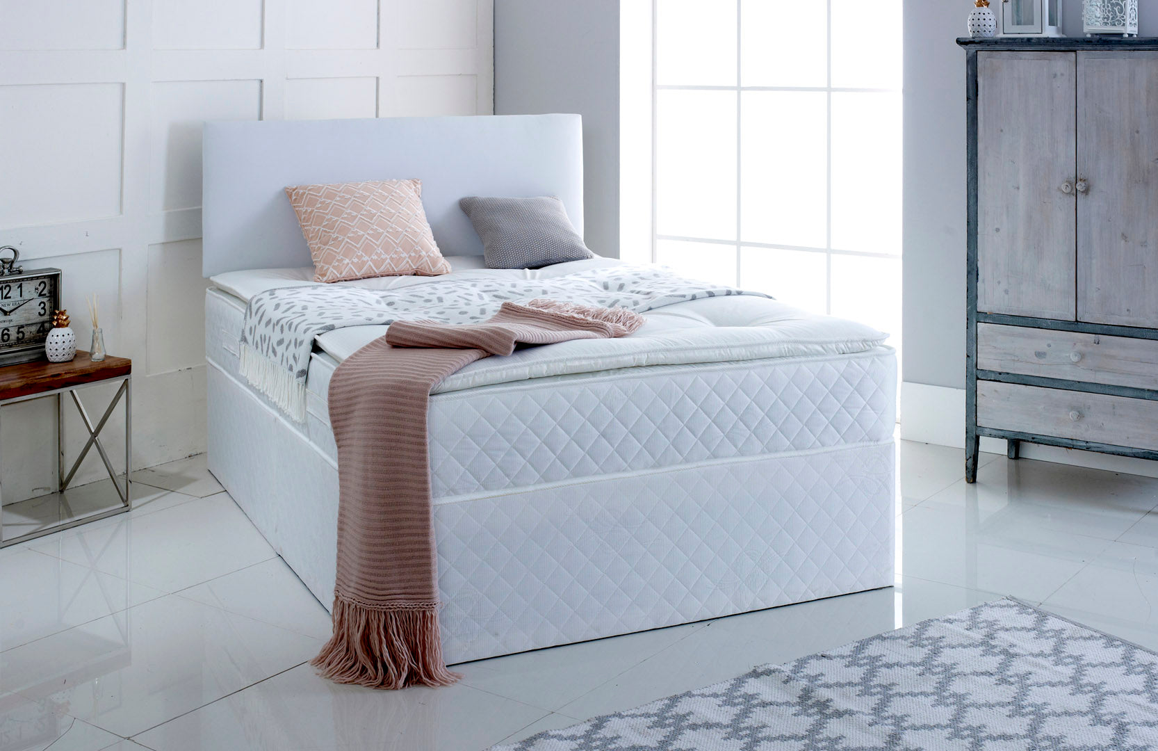 Pillowtop Divan Bed Set With Pocket Mattress And Headboard