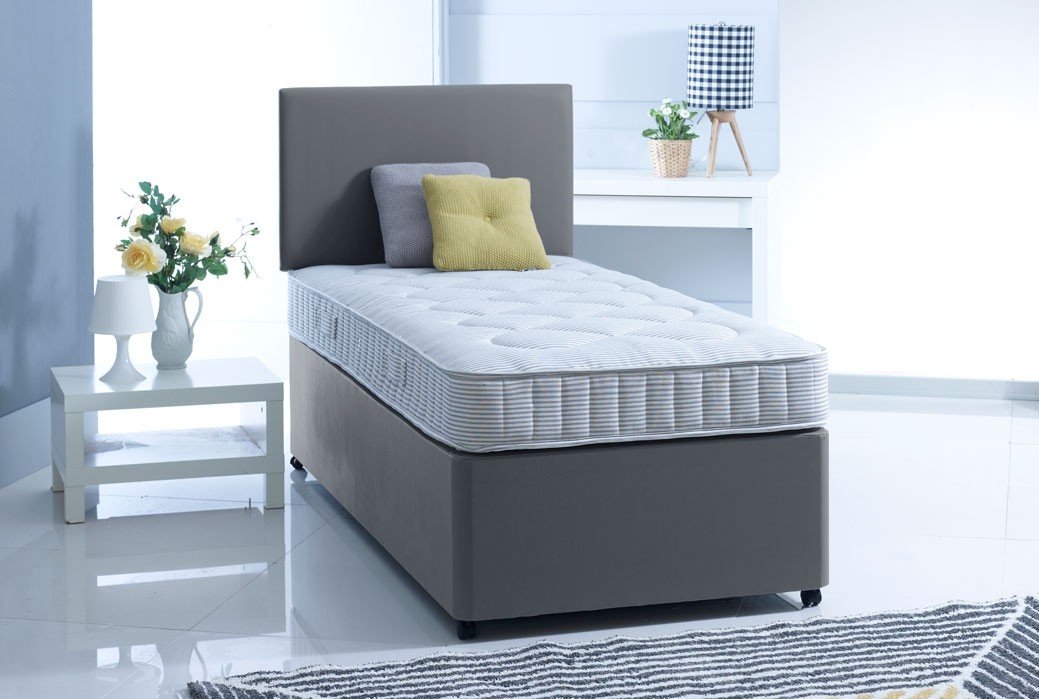 York Divan Bed With Deep Quilted Mattress And Plain Headboard